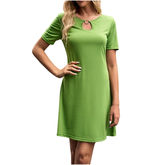 Summer Dresses For Women 2025 Sevevn Women's Casual Short-Sleeved Round-Neck Dress