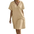 thumbnail image 1 of Summer Dresses For Women 2025 Sevevn Women's Fashion Crewneck Loose Short Sleeve Solid Knee-Length Dress, 1 of 6