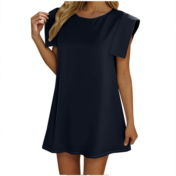 Summer Dresses For Women 2025 Sevevn Women's Spring/summer Solid Color Crew Neck Sleeveless A-line Dress Flowy Dresses For Women