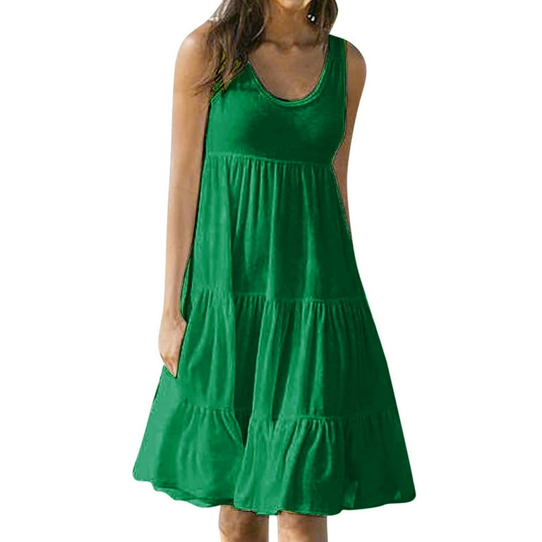 Summer Dresses For Women Clearance Sale Sleeveless Round Neck Dress Solid Color Crew neck Dating Plus Size Wedding Guest Dresses for Women Maxi dress