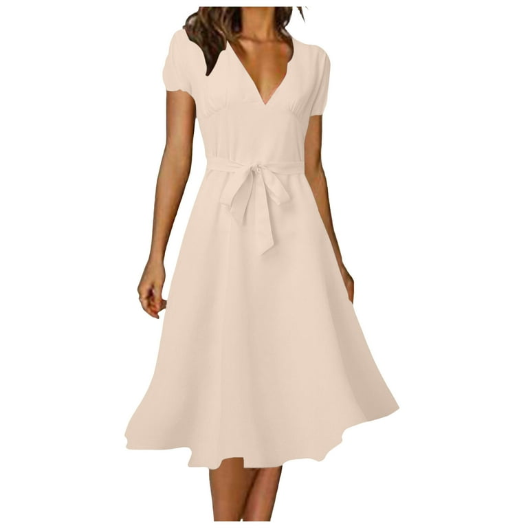 Elegant Simplicity Plaid Solid V Neck Waist Skirt Dresses Elegant Simplicity Plaid Solid V Neck Waist Skirt Dresses