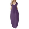 thumbnail image 1 of Summer Dresses For Women Solid Color V Neck Short Sleeve Casual Plus Size Maxi Dress Beachwear ,Purple,XXL, 1 of 4