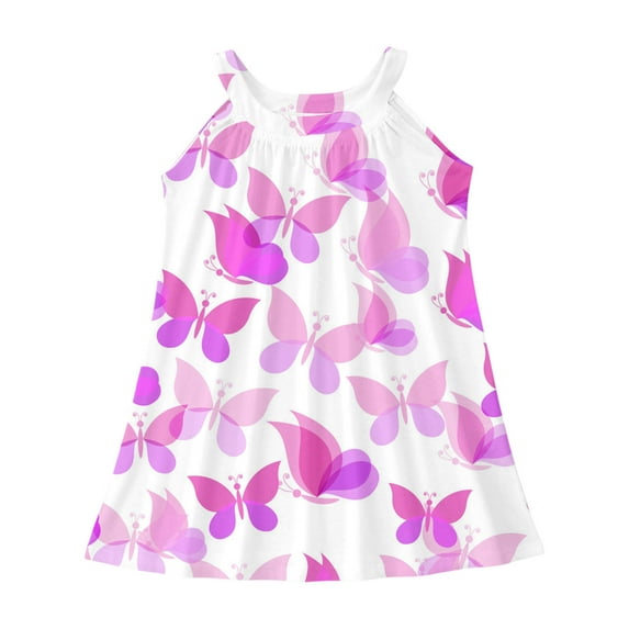 Summer Dresses Girls Bow Knot Kids Beach Swim Cover Up Summer Sleeveless Tank Dresses Comfort Toddler Girl Summer Dress Purple