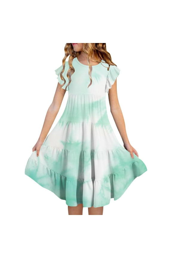 Summer Dresses for Girls Size 8-10 Girls Floral Dress Tie Dye Sundress Girls Bes Day Easter Dresss A-Line Floral Princess Dress Spring Summer Dresses Beach Vacation Outfit