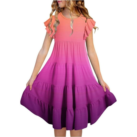 Summer Dresses for Girls Teen Vacation Dress Gradient Color Sundress Bes Day Easter Dresss A-Line Floral Princess Dress Spring Summer Dresses Beach Vacation Clothes