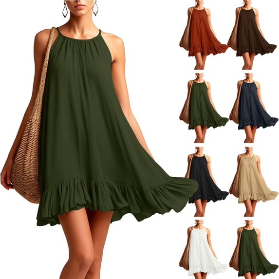Summer Dresses Maxi Dress Solid Color Sleeveless Casual Dress Sundresses 2026 Army Green L