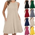 thumbnail image 1 of Summer Dresses Plus Size Ndbuld Women's Solid Color Sleeveless Maxi Dress With Side Pockets And Crew Neckline Navy M, 1 of 7