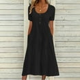 thumbnail image 1 of Summer Dresses Plus Size Women's Sleeveless Stand Collar Button Shirt Dress Fitted Waist A-Line Flare Midi Dress with Pockets for Business Casual Daily Wear Black L, 1 of 6