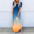 thumbnail image 1 of Summer Dresses Rounk Neck Short Sleeve Pockets Printing Long Dress Navy XL, 1 of 5