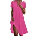 thumbnail image 1 of Summer Dresses Sevevn Fashion Women Solid Color V-Neck Short Sleeve Loose And Comfortable Dress, 1 of 8