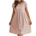 thumbnail image 1 of Summer Dresses Sevevn Women's Summer And Linen Casual Mid Length Solid ColorShortSleeve Round Neck Dress, 1 of 5