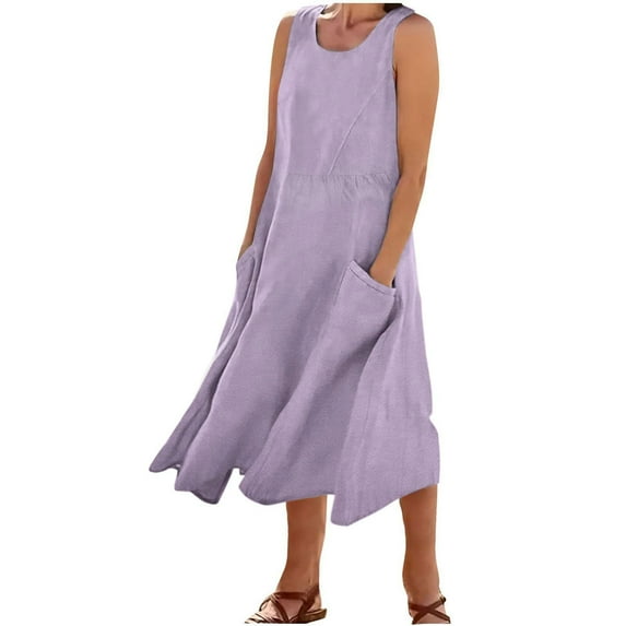 Summer Dresses Sevevn Women's Summer Fashion Casual Solid Color Pocket Sleeveless Round-Neck Dress Sundresses For Women 2025