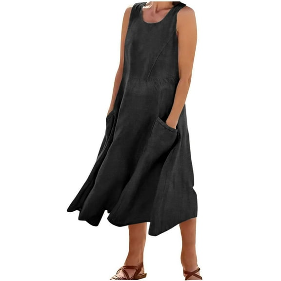 Summer Dresses Sevevn Women's Summer Fashion Casual Solid Color Pocket Sleeveless Round-Neck Dress Sundresses For Women 2025