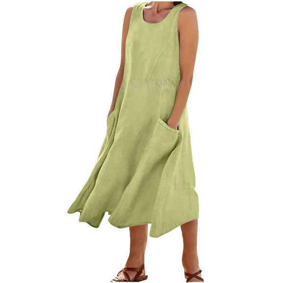 Summer Dresses Sevevn Women's Summer Fashion Casual Solid Color Pocket Sleeveless Round-Neck Dress Sundresses For Women 2025