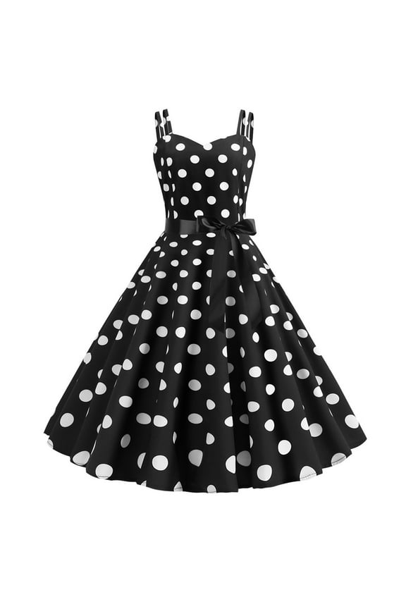 Summer Dresses Sleeveless Round-Neck Dress Sling Halter Pattern Crew neck Polka Dots Sport Golf Dresses for Women Calf Length dress Women Dresses Wedding Guest Dress for Women Party Club Night