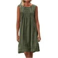 thumbnail image 1 of Summer Dresses Solid Color Crew Neck Ruched Midi Dresses for Women Sleeveless Cotton and Linen Beach Dress Casual Loose Fit Plus Size Dress Army Green L, 1 of 7