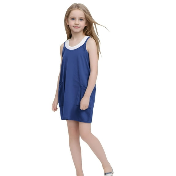 Summer Dresses for Toddler Girls in Clearance Girls Tennis Dress with Shorts Casual Summer Sleeveless Spaghetti Straps Athletic Dress Trendy One Piece Romper New Dark Blue 7 Years