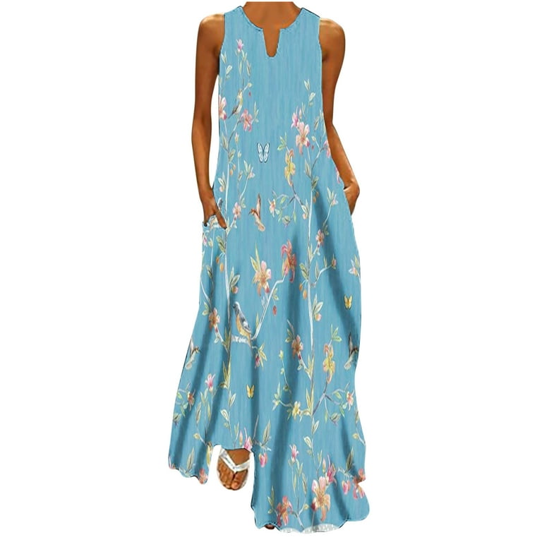 Summer Dresses for Women 2023, Womens Casual Loose Maxi Sundress Long  Dresses Sleeveless Summer Beach Dress with Pockets # Todays Daily Deals Of  The Day Prime Today Only 