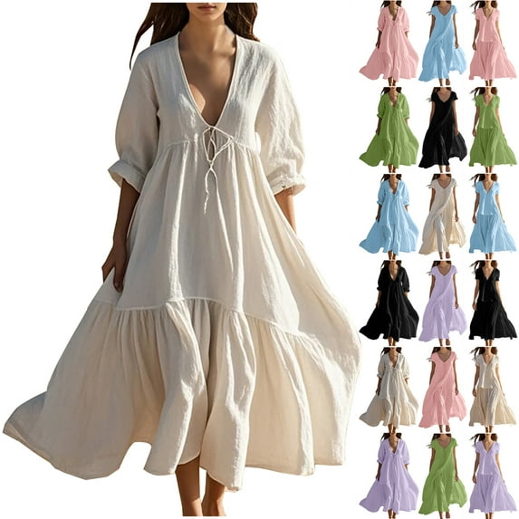 Summer Dresses for Women 2024 AKAFMK Women's Casual Dresses Women's Summer Casual Short Sleeve T Shirt Dress Tiered Mini Dresses With Pockets Purple L