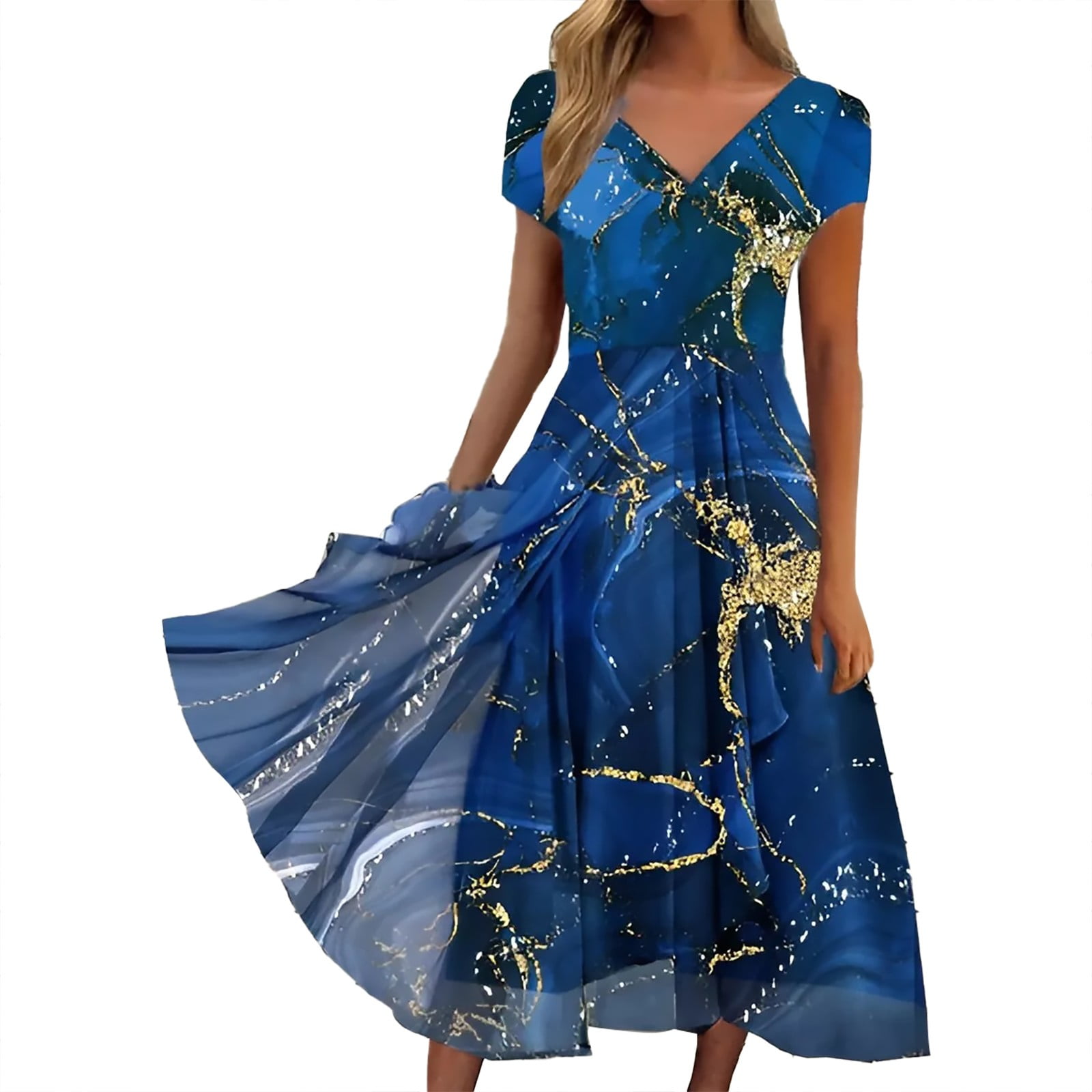 Summer Dresses for Women 2024, Elegant Sequin Short Sleeve V Neck Swing
