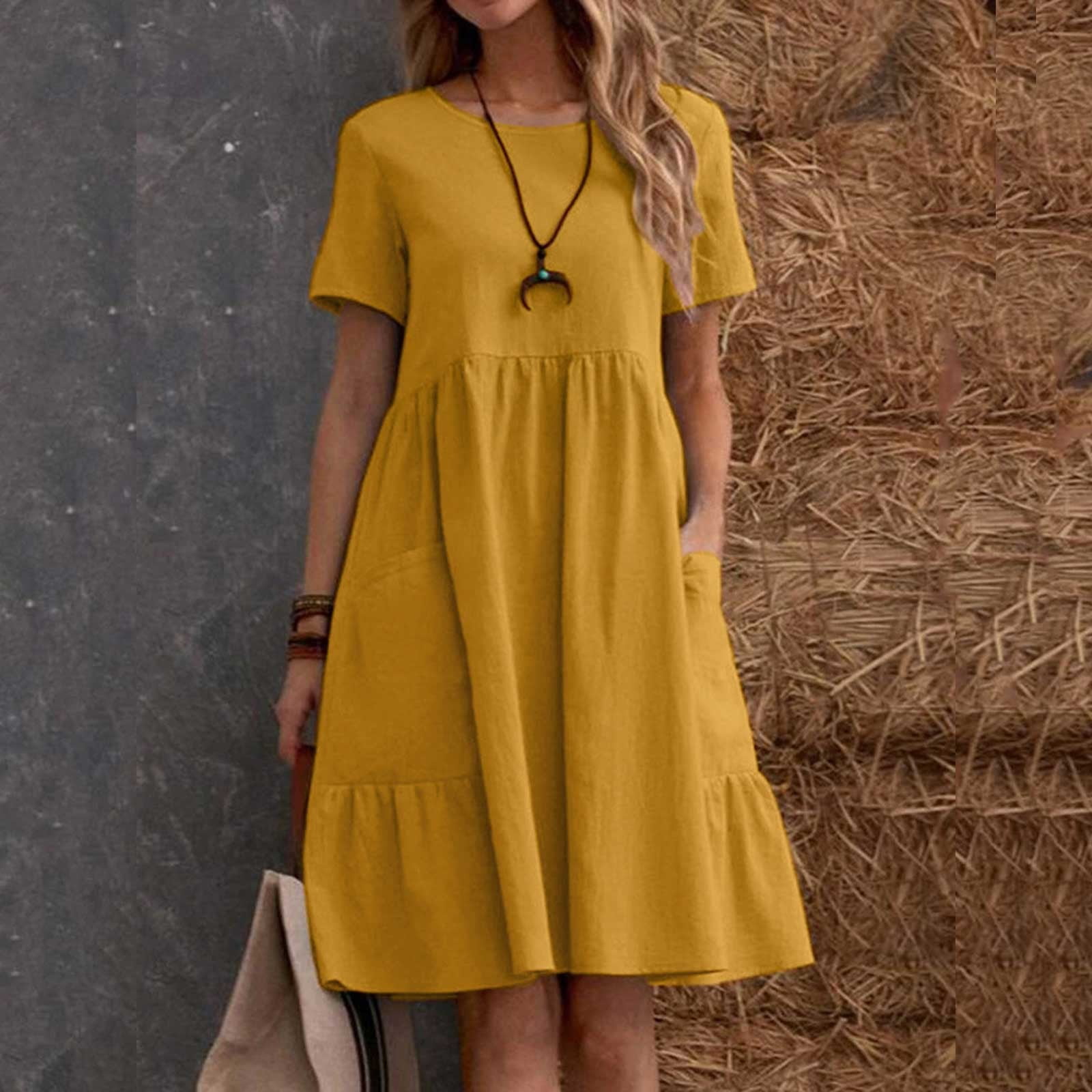 Summer Dresses for Women 2024 Linen Women's Maxi Solid color loose