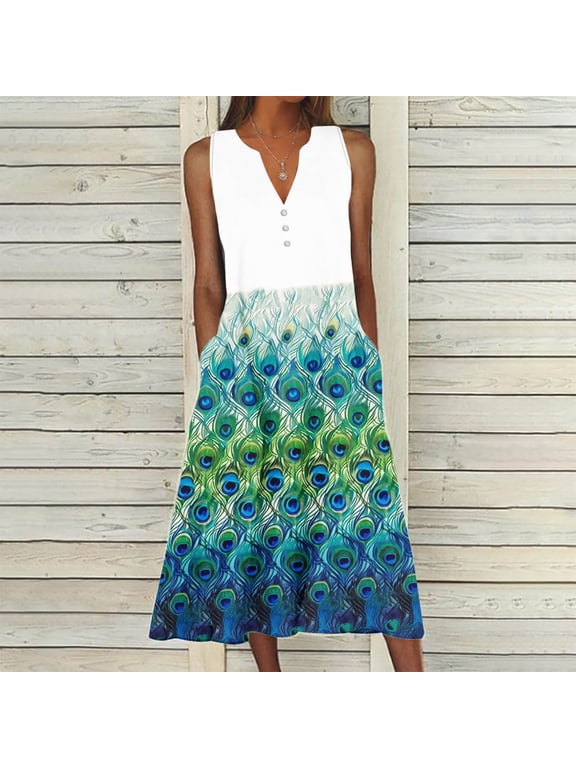 Summer Dresses for Women 2024 Sale Boho Plus Size Dresses Women's Floral Print Party V-Neck Maxi Dress Wedding Guest Dresses Elegant Ethnic Sundresses White qILAKOG Size M