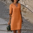 thumbnail image 1 of Summer Dresses for Women 2024 Summer Retro Solid Color Cotton Linen V-Neck Half Sleeve Dress Light Breathable Dress Dresses for Women 2024 Dresses for Women 2024 Casual Spring Orange Cotton Linen S, 1 of 4