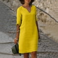 thumbnail image 1 of Summer Dresses for Women 2024 Summer Retro Solid Color Cotton Linen V-Neck Half Sleeve Dress Light Breathable Dress Dresses for Women 2024 Dresses for Women 2024 Casual Spring Yellow Cotton Linen 2XL, 1 of 5