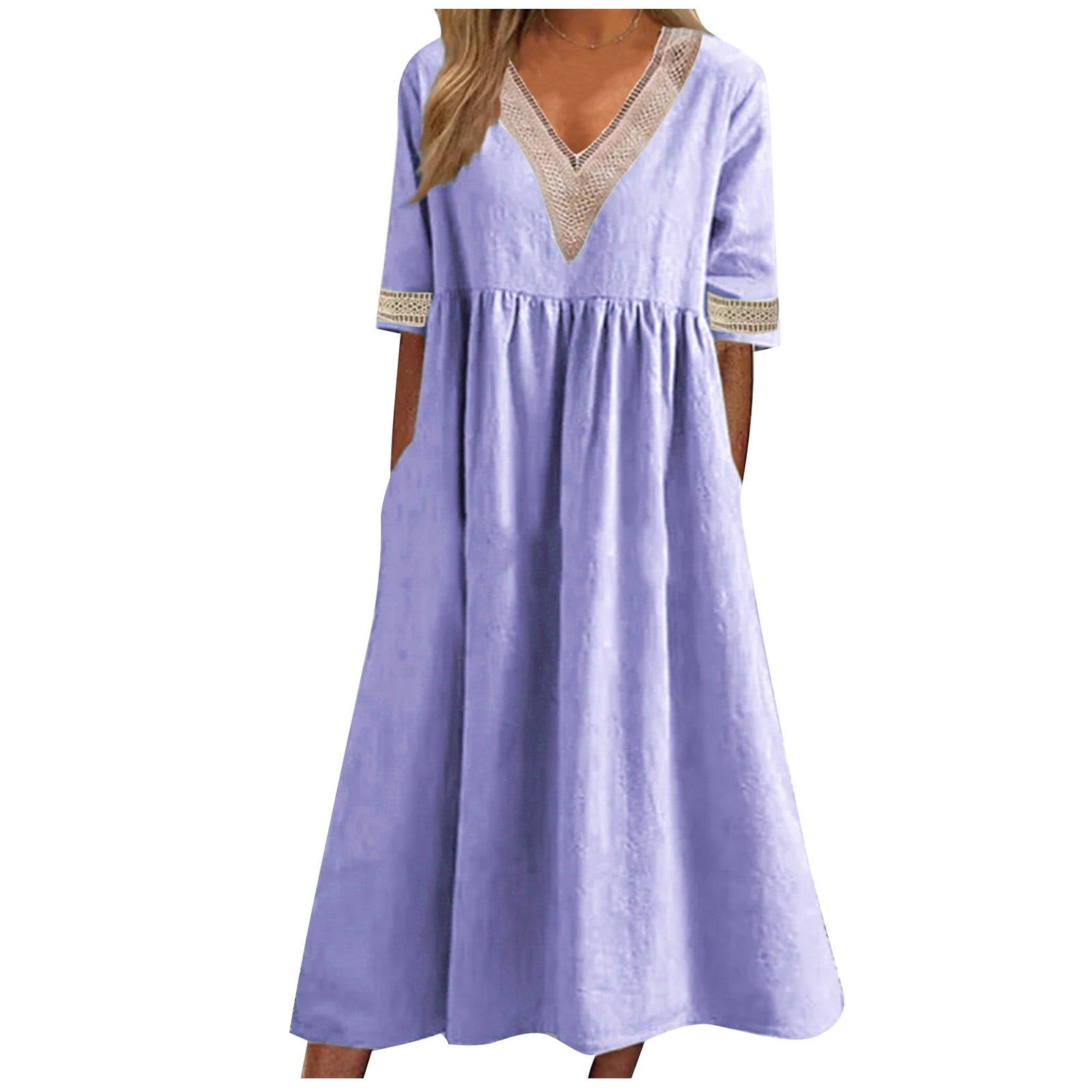 Flowy Summer Dress STYLEWORD Woen's 2025 Suer Casual Short Sleeve Crewneck Boho  Dress Boho Summer Dress