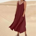 thumbnail image 1 of Summer Dresses for Women 2024 Vacation Casual Cotton and Linen Suspender Solid Color Pocket Jumpsuit Long Dress Beach Dress Party Dresses with Pockets, 1 of 6