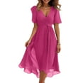 thumbnail image 1 of Summer Dresses For Women 2025, Elegant Casual V Neck Short Sleeve Tie Waist Floral Chiffon A Line Wedding Guest Easter 2025 Formal Cocktail Party Church Wrap Dress Clothes (XXL, Hot Pink) ZMTing, 1 of 4