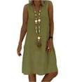 thumbnail image 1 of Summer Dresses For Women 2025, Linen Casual Vintage V Neck Sleeveless Loose Midi Dress Elegant Tank Wedding Guest Beach Dress With Hanging Rack Birthday Dresses Short Dresses (M, Green) ZMTing, 1 of 4