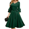 thumbnail image 1 of Summer Dresses For Women 2025 Plus Size, Formal Wedding Guest Dress Elegant Bell Sleeve Cocktail Party Church Midi Evening Dress Bridesmaid White Dresses Graduation Dresses (3XL, Dark Green) ZMTing, 1 of 5