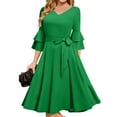 thumbnail image 1 of Summer Dresses For Women 2025 Plus Size, Formal Wedding Guest Dress Elegant Bell Sleeve Cocktail Party Church Midi Evening Dress Brown Shoes Men Sparkly Dresses Short Dresses (M, Green) ZMTing, 1 of 4