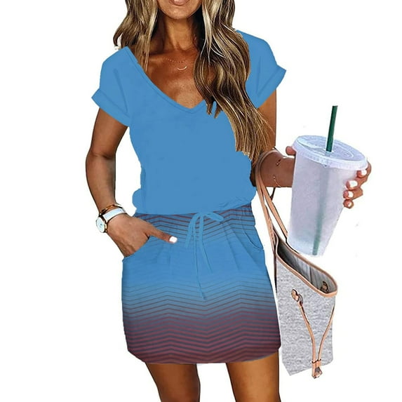 Summer Dresses for Women 2025 Short Sleeve Bodycon Mini Dresses V Neck Casual Tshirt Dresses Drawstring Waist Y2K Short Sun Dresses with Pockets Streetwear Order History Online My Account History