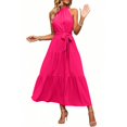 thumbnail image 1 of Summer Dresses For Women 2025, Sleeveless Flowy Hem Boho Sundress With Belt Elegant Casual Dress 2025 Wedding Guest Easter Beach Party Maxi Dress Womens Flats Midi Dresses (S, Hot Pink) ZMTing, 1 of 2