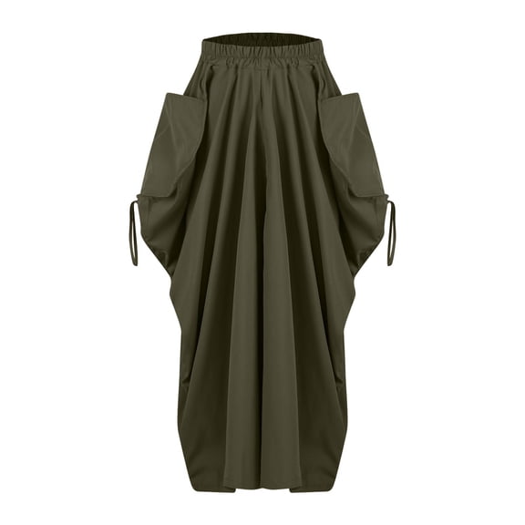 Summer Dresses for Women 2025 Viikei Pleated Skirt in Cotton Fabric,Women's Bohemian Style Loose Fitting Casual High Waisted Half Length Skirt Army Green L