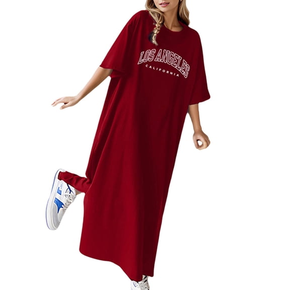 Summer Dresses for Women 2025, Women Dresses,Women's Flowy Summer Dress Casual Loose Fit Floral Print Short Sleeve T-Shirt Style Comfortable Long Dress