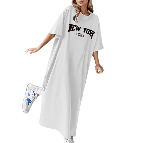 Summer Dresses for Women 2025, Women'S Dresses,Women's Flowy Summer Dress Casual Loose Fit Floral Print Short Sleeve T-Shirt Style Comfortable Long Dress