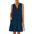 thumbnail image 1 of Summer Dresses for Women 2025, Women's Solid Short Sleeve V Neck Ruffle Dresses Sexy Elegant Club Party Tunic Mini Dresses Casual Vacation Dress(Navy,S), 1 of 9