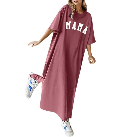Summer Dresses for Women 2025, Womens Dresses,Women's Summer Casual Loose Fit Floral Print Short Sleeve T-Shirt Dress Comfortable Breathable Stylish Long Dress