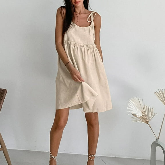 Summer Dresses for Women Beach Casual Spring Shirt Dress Sleeveless Short Dress Boho Sundress Women's Summer Casual Tshirt Dresses Boho Beach Dress Khaki L