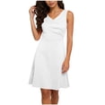 thumbnail image 1 of Summer Dresses for Women Generic V Neck Ruched Drawstring Sleeveless Solid Mini Dress Multiple Colors Floral Vocation Beach Sundress White (Size:S-4XL), 1 of 7