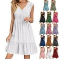 thumbnail image 1 of Summer Dresses for Women Plus Size Cleanance Sales Casual Loose Sleeveless V-Neck Pleated Sundress Mini Swing Dress for Women Beach Fashion Daily Holiday Vacation, 1 of 7