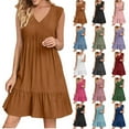 thumbnail image 1 of Summer Dresses for Women Plus Size V-Neck Dress Summer Fashion Solid Color Sleeveless Above Knee Ruffle Dress Women' Size Black Loose-Fit Casual Swing Dress Brown Loose-Fit Casual Swing Dress, 1 of 7