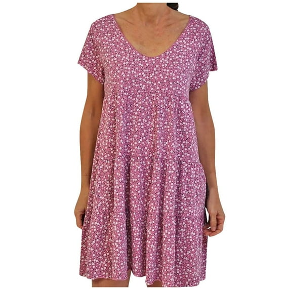 Summer Dresses for Women Plus Size,Women Tunic Dresses Polka Dot Casual V Neck Short Sleeve Skater Dress Elegant A-Line Pleated Flowy Swing Dress Knee Length Midi Dress Ladies