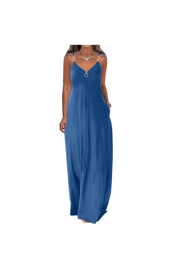 Summer Dresses for Women,Summer Dress for Women,Summer Dresses for Women Casual Boho Solid Color Hoop Sling Beach Long Maxi Dress with Pockets,Dress for Women