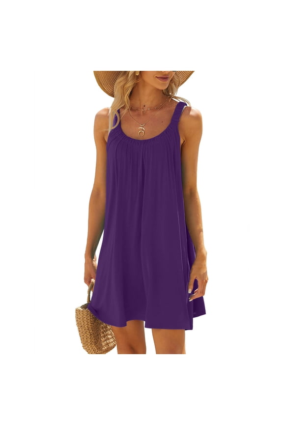 Summer Dresses for Women Summer Dresses for Women 2024 Vacation Trendy Aline Dress Plus Size Causal Sundresses Solid Color Cotton Dresses Round Neck Beach Dress Vestidos Para Mujer De Fiesta