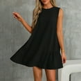 thumbnail image 1 of Summer Dresses Women Summer Solid Color Round Neck Sleeveless With Button Down Hem And Pleated Dress At The Back Boho Dress Black 2XL, 1 of 7