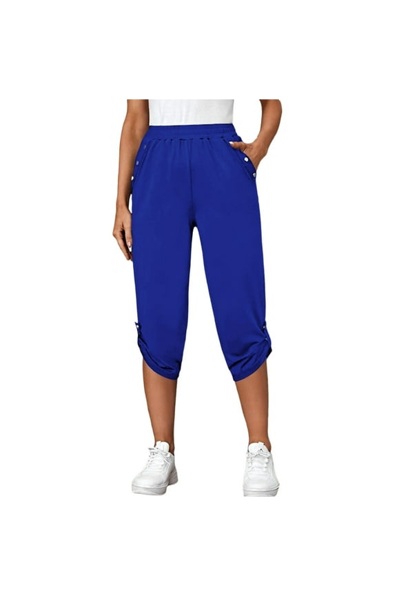 Summer Dresses Women Trendy 2025 Cute for Women Clothes Flare Leg Pant Wind Pants Leopard Athletic Pants for with Pockets European And Summer New Casual Cropped Elastic Fashion Blue XXL